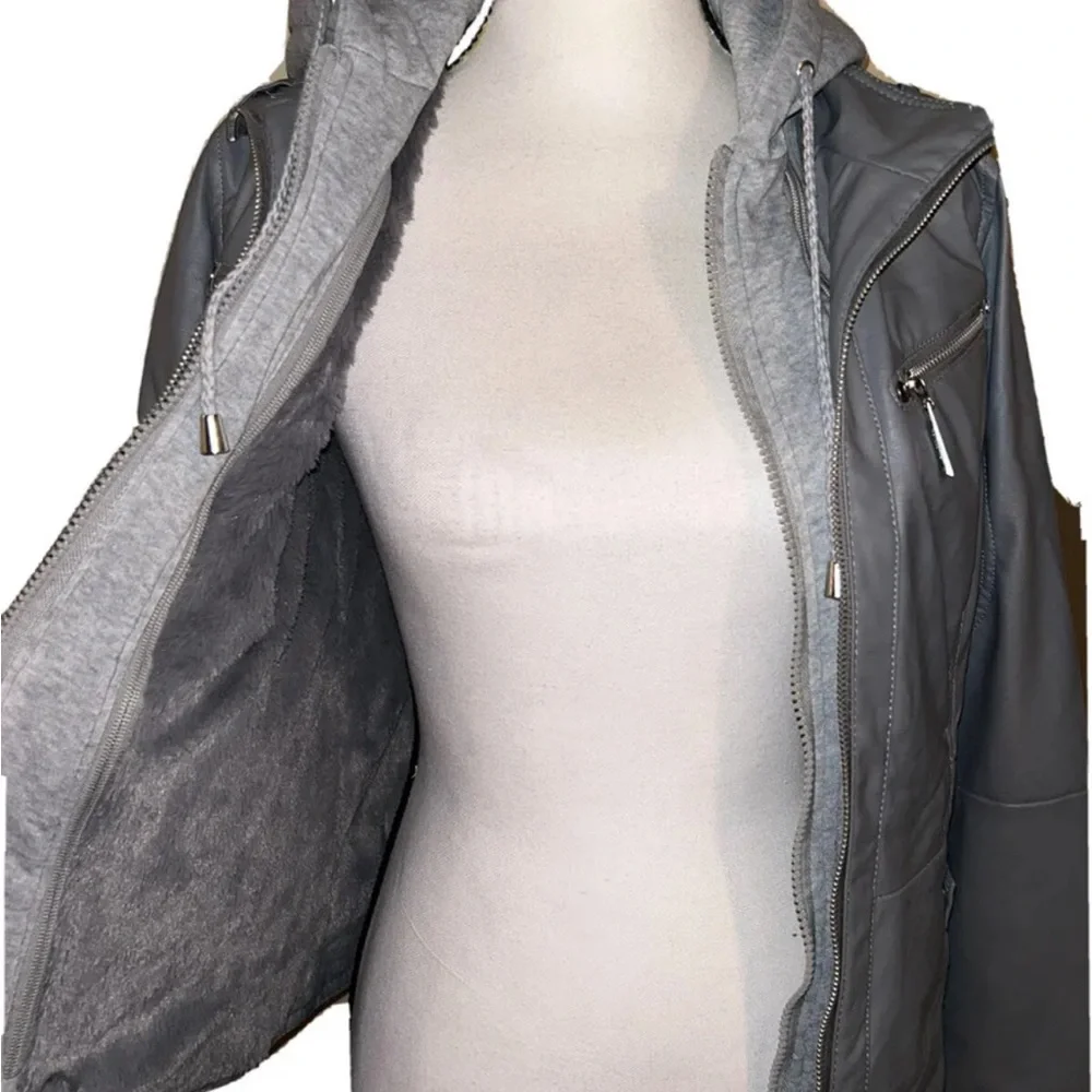 Jou Jou Vegan Leather Moto Jacket Gray Women’s Medium New With Tags - Picture 2 of 16